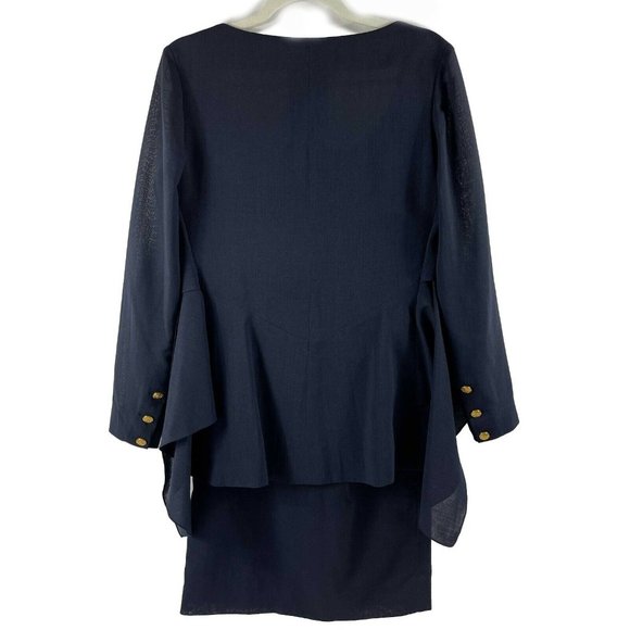 CHANEL - Wool Suit Cascade Jacket and Skirt - CC Buttons - Navy / Gold 36 US 6 - Picture 3 of 13